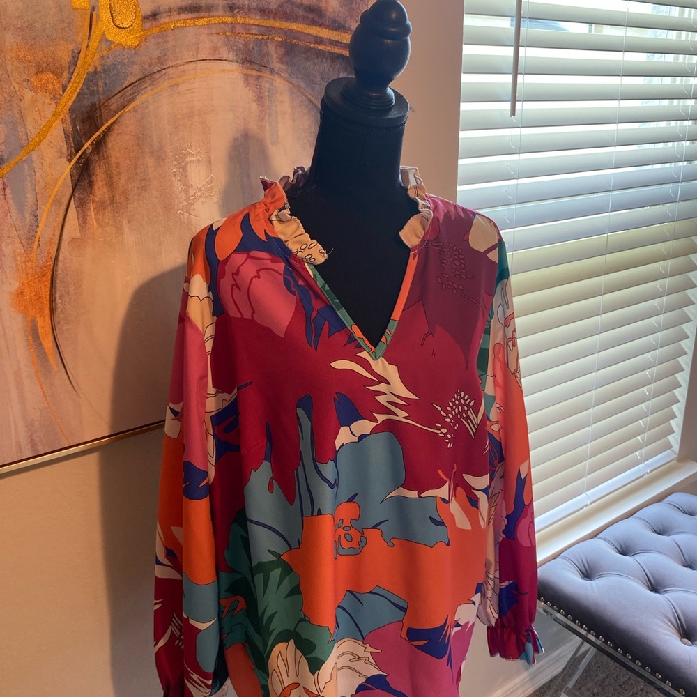 Vibrant Floral V-Neck Blouse